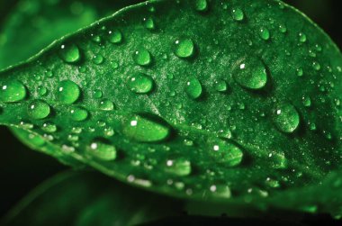 Su damlaları yeşil yapraklar üzerinde taze biber filizleri serada yetişir, arka plan dokusu.