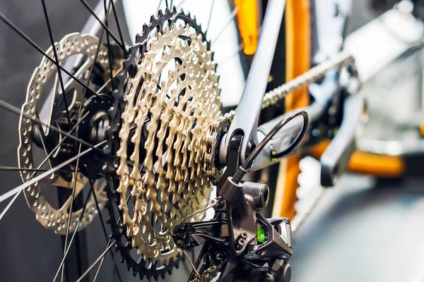 Casete Bicicleta Piñón Rueda Trasera Primer Plano Textura Fondo — Foto de Stock