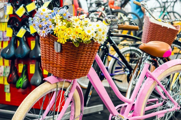 Helles Stadtrad Mit Korb Und Blumen — Stockfoto