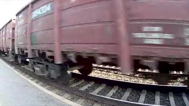 Trem Carga Passa Pela Estação Transporte Ferroviário Mercadorias — Vídeo de Stock