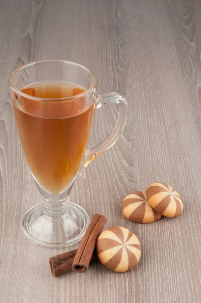 Tea, biscuits and cinnamon bark — Stock Photo, Image