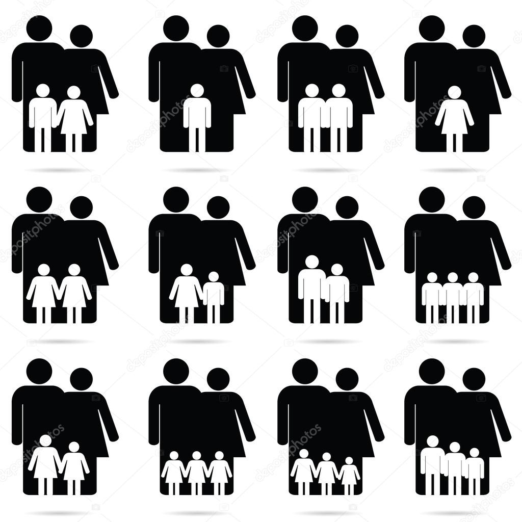 Conjunto de siluetas negras hombres y mujeres — Vector de stock