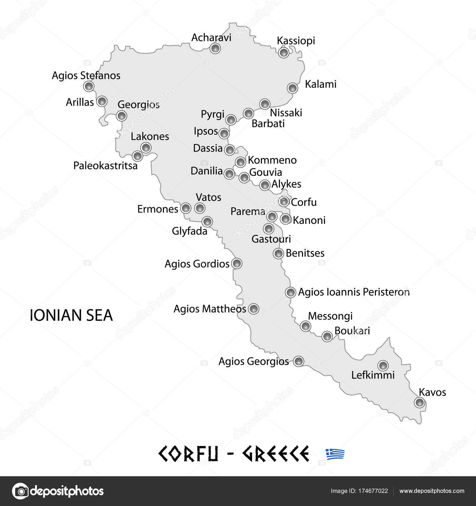 Island Of Corfu In Greece White Map Illustration Vector Image By C Milanpetrovic Vector Stock 174677022