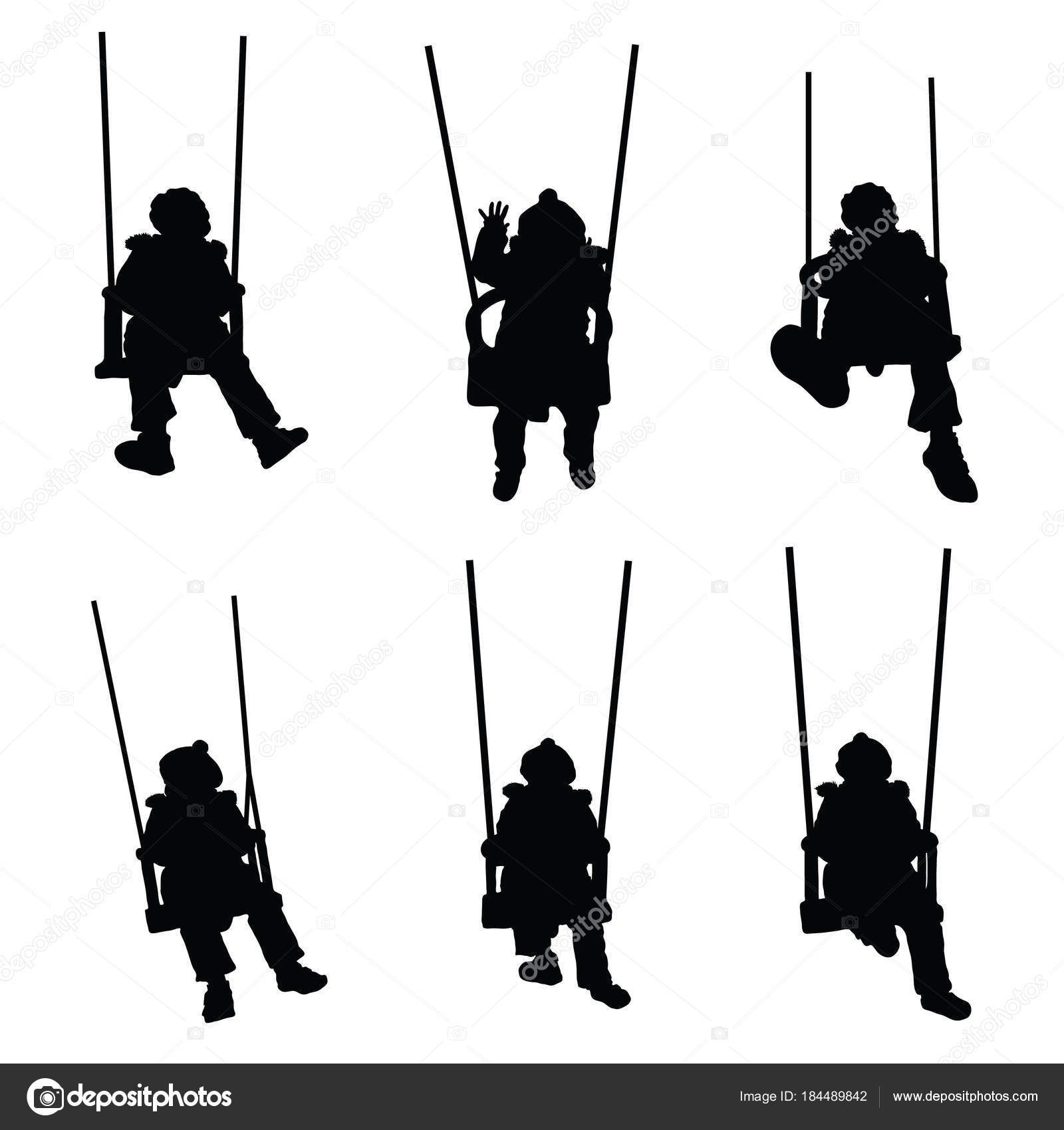 Silhueta Crianca No Balanco Esta Se Divertindo Vetores De Stock C Milanpetrovic 184489842
