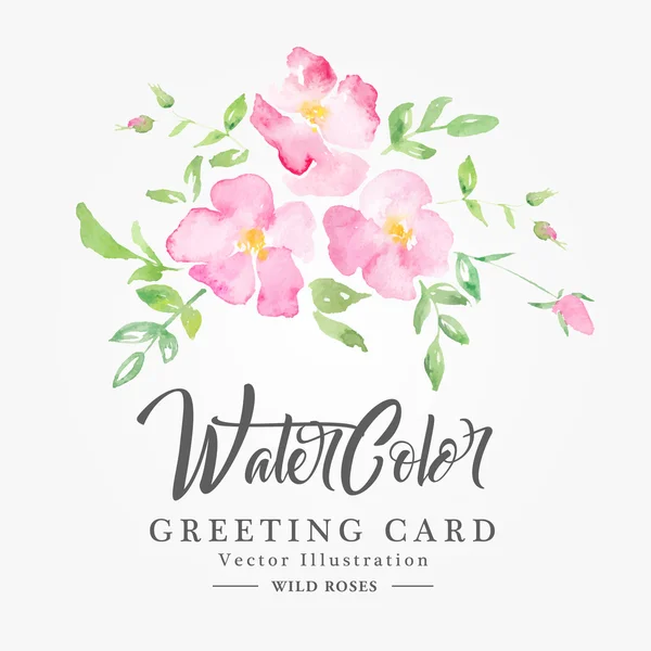 Fundo floral aquarela com rosas selvagens rosa — Vetor de Stock