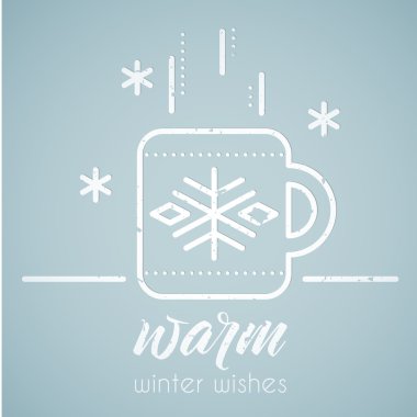 Çizgi stili amblemi ile stilize sıcak çay kupa