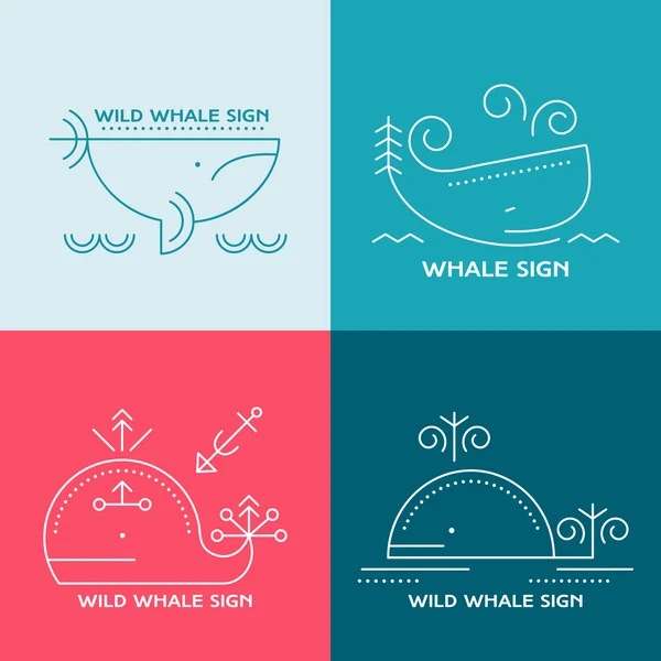 Lijn stijl whale - dunne lijn stijl vectorillustratie — Stockvector