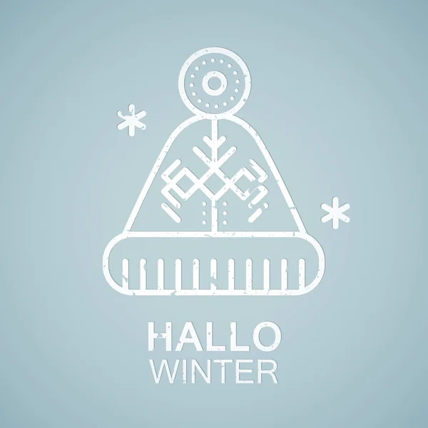 Emblème de style ligne avec chapeau d'hiver en laine stylisée — Image vectorielle