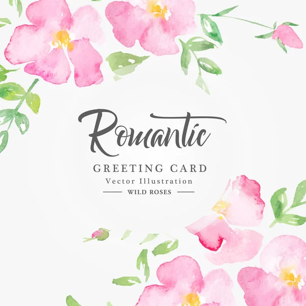 Fundo floral aquarela com rosas selvagens rosa — Vetor de Stock