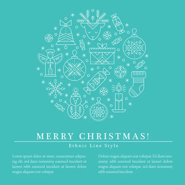 Boże Narodzenie kartki szablon z konspektem znaków tworzących okrąg — Wektor stockowy