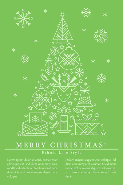 Boże Narodzenie szablon kartki okolicznościowej z konspektem znaków tworzących drzewa — Wektor stockowy