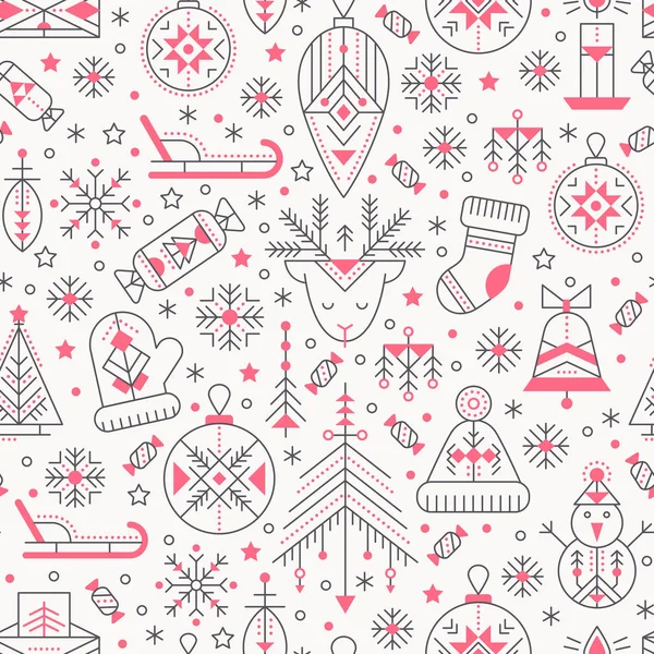 Modèle sans couture de Noël avec des signes de vacances et d'hiver esquissés . — Image vectorielle