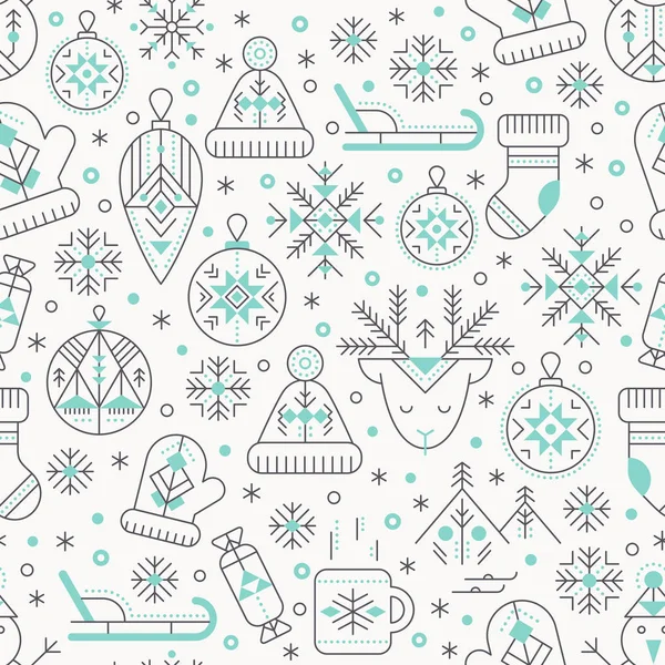 Modèle sans couture de Noël avec des signes de vacances et d'hiver esquissés . — Image vectorielle
