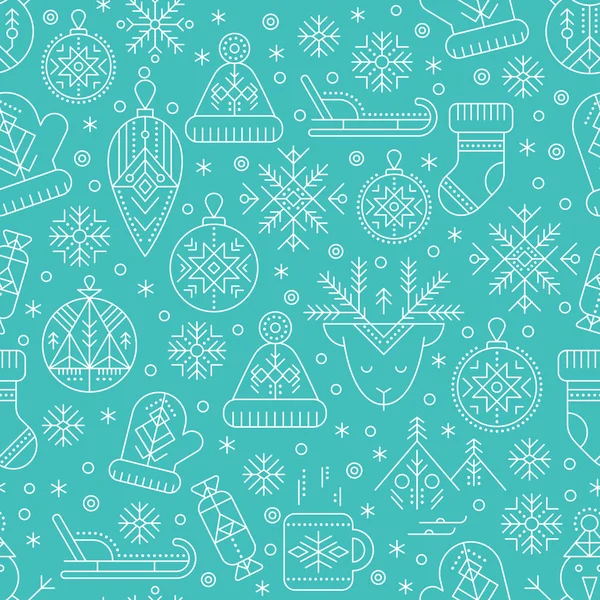 Modèle sans couture de Noël avec des signes de vacances et d'hiver esquissés . — Image vectorielle