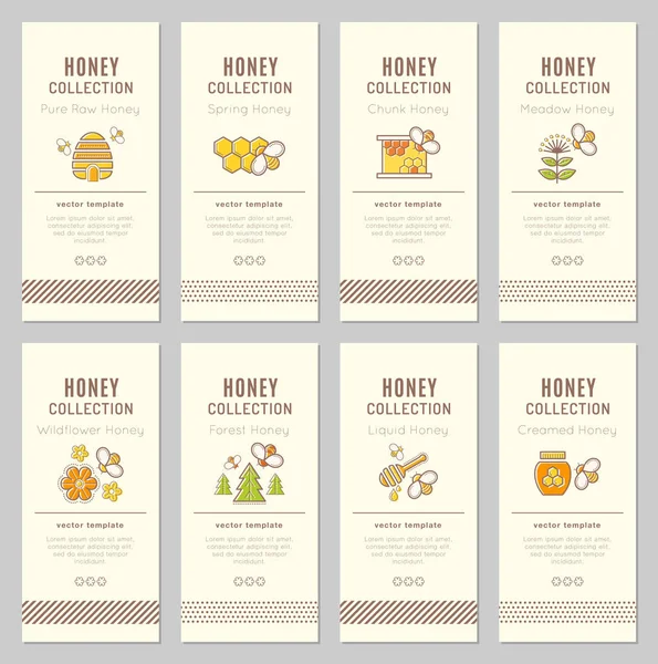 Plantilla de tarjeta vectorial con etiquetas de miel natural — Vector de stock