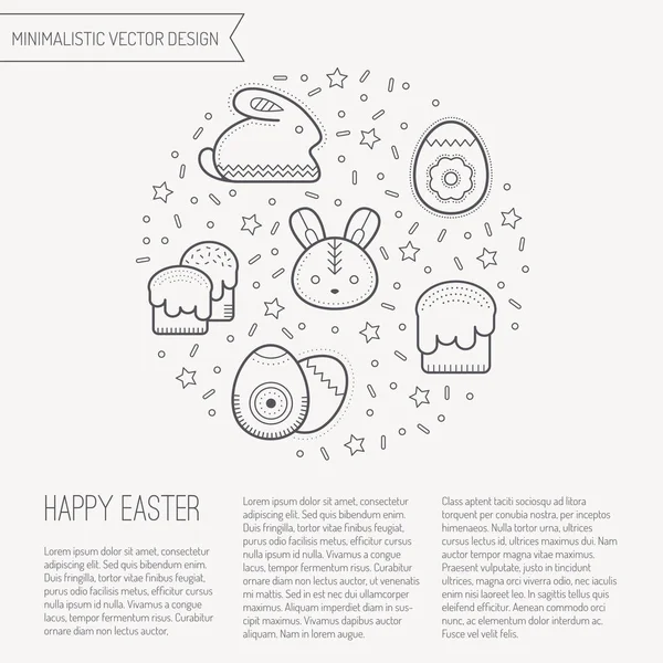 Ilustración vectorial con iconos de Pascua delineados formando un círculo — Vector de stock
