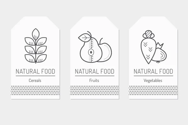 Conjunto de plantillas de tarjetas con signos de alimentos vegetales delineados — Vector de stock