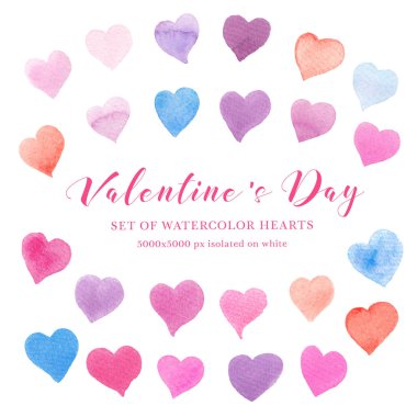 Sulu Boya renkli kalpler üzerinde beyaz - izole topluluğu pembe, kırmızı, mor, mavi renk tonları.