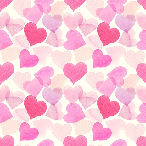 Akwarela wzór z kolorowe serca - różowy, fioletowy, niebieski odcień. — Zdjęcie stockowe