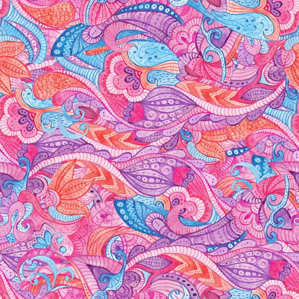 Abstract seamless floral pattern with colorful hand painted watercolor fantasy ornament