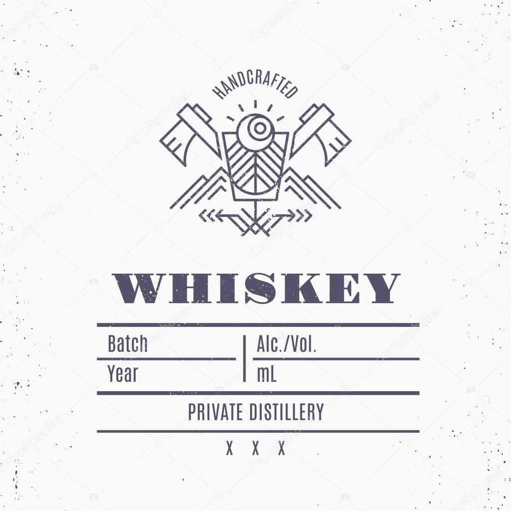 Vintage alcohol drink label design with ethnic elements in thin line style.