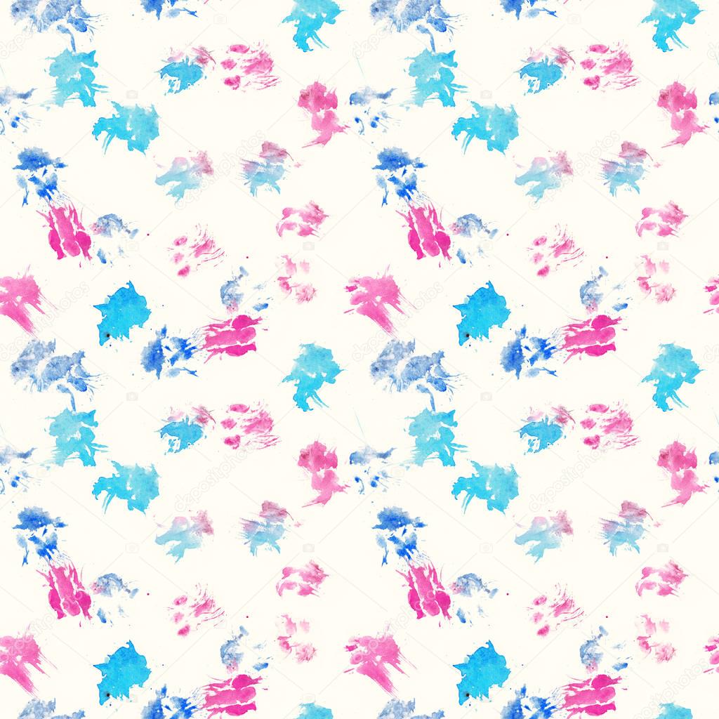 Animal seamless pattern with real paw prints of cat.