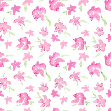 Romantik Pembe çiçek seamless modeli - suluboya kırılgan çiçekler