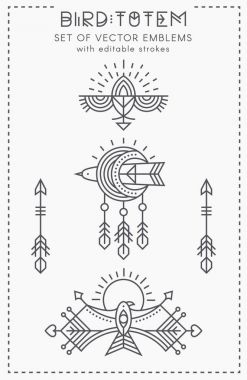 Set of Flying Bird Logo design, geometric tribal archaic emblems clipart