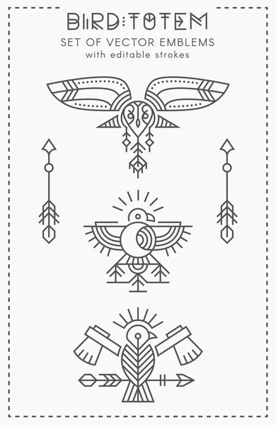 Uppsättning av flygande fågel Logo design, geometriska tribal arkaiska emblem — Stock vektor