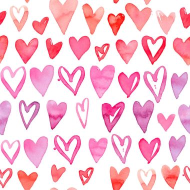 Renkli kalpler - romantik pembe tonlarını ile Seamless suluboya modeli.