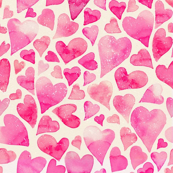 Patrón de acuarela sin costuras con corazones coloridos - tintes románticos de rosa . — Foto de Stock