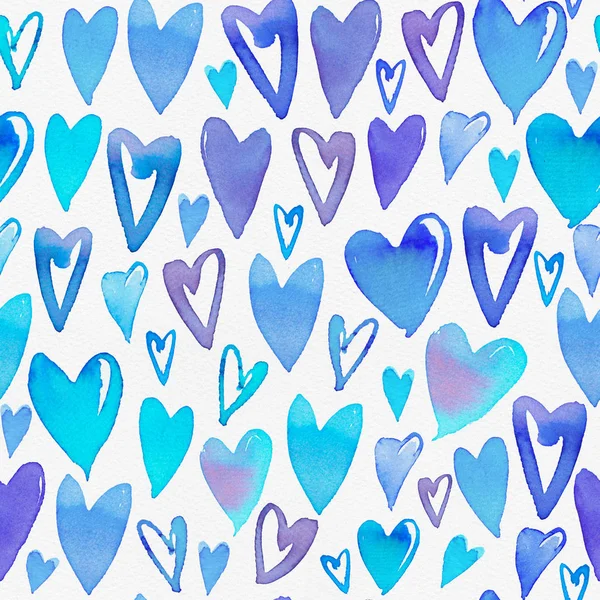 Безшовний акварельний візерунок з різнокольоровими серцями — стокове фото