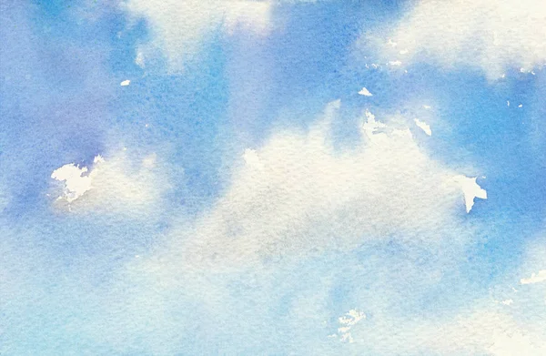 Watercolor illustration of sky with cloud. Artistic natural painting abstract background.