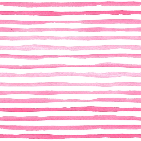 带粉红色水平条纹的水彩无缝图案. — 图库照片