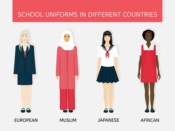 Quatro meninas em uniforme escolar — Vetor de Stock