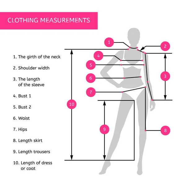 Mesures du corps pour la fabrication de vêtements . — Image vectorielle