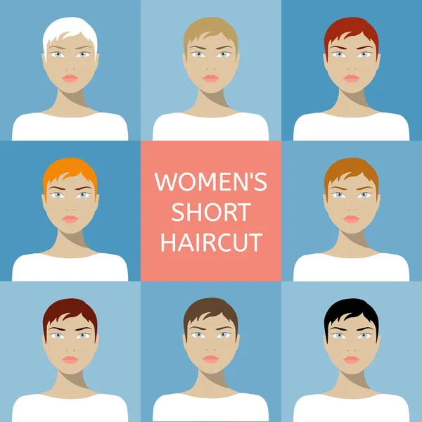Genç kadın avatarları saç kesimi stilleri izole vektör çizim ile ayarla — Stok Vektör