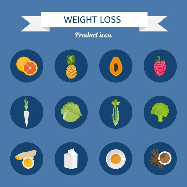 Weight Loss Products. The collection of icons of healthy foods — Stock Vector