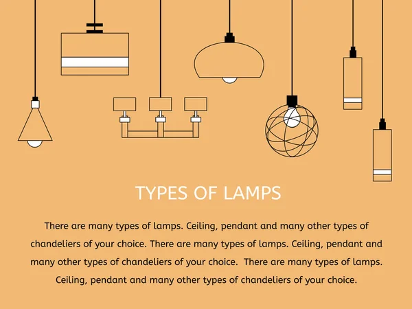 Una colección de luces de techo. Iluminación e Interior — Vector de stock