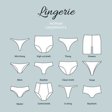 Lingerie. Collection of women's underpants. Set of twenty species clipart