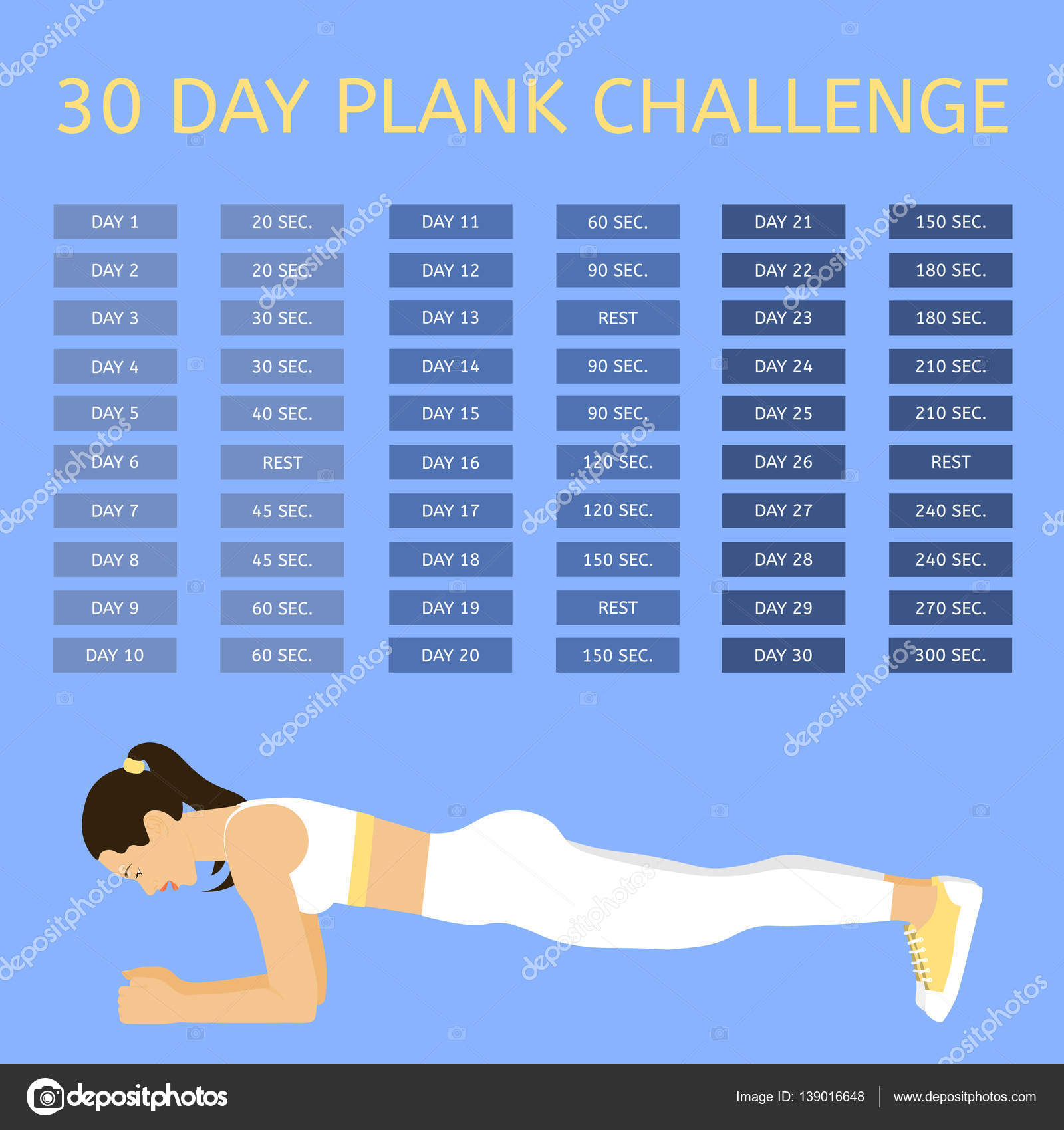 30 day plank challenge. Young woman performing an exercise ...