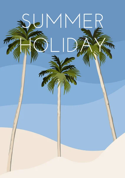 Drie palmbomen op het strand. Reizen-poster — Stockvector