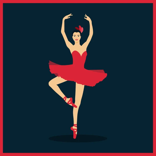 Egy piros ruha, a sötét háttér gyönyörű balerina — Stock Vector