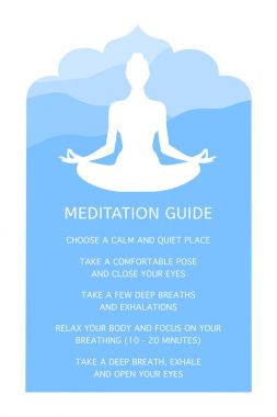 Kadın meditasyon. Bir insan figürü lotus pozisyonunda silüeti. Meditasyon Rehberi
