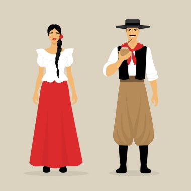 The Argentines. A woman and a man in national clothes. Latin Americans. Culture of South America clipart