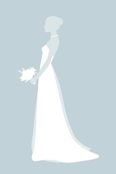 Silhouette of a young bride on a light background. A female figure in a white dress. Profile of the girl — Stock Vector