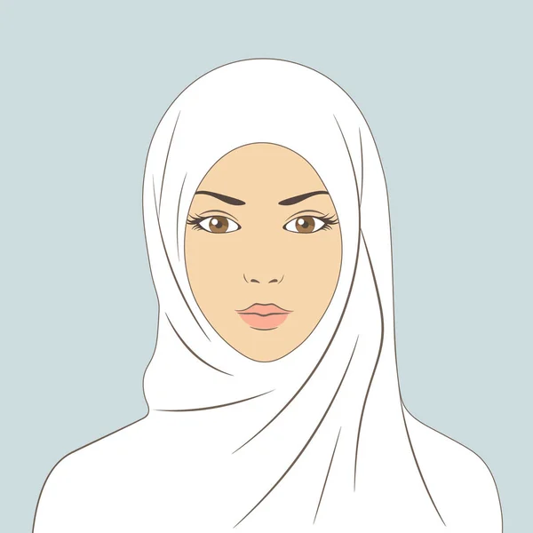 La cara de una chica árabe. Mujer musulmana en hiyab. Ilustración vectorial lineal — Archivo Imágenes Vectoriales