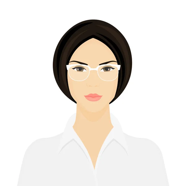 Mujer de negocios con gafas. La directora. Retrato de una chica seria sobre un fondo blanco. Ilustración vectorial — Archivo Imágenes Vectoriales