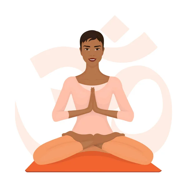 Mujer africana meditando en pose de loto. Yoga, deporte y fitness . — Vector de stock