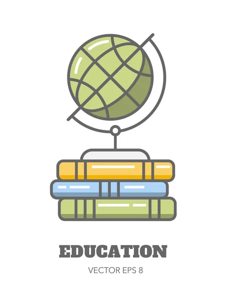 El globo en los libros. Estilo lineal. Educación. Regreso a la escuela . — Vector de stock